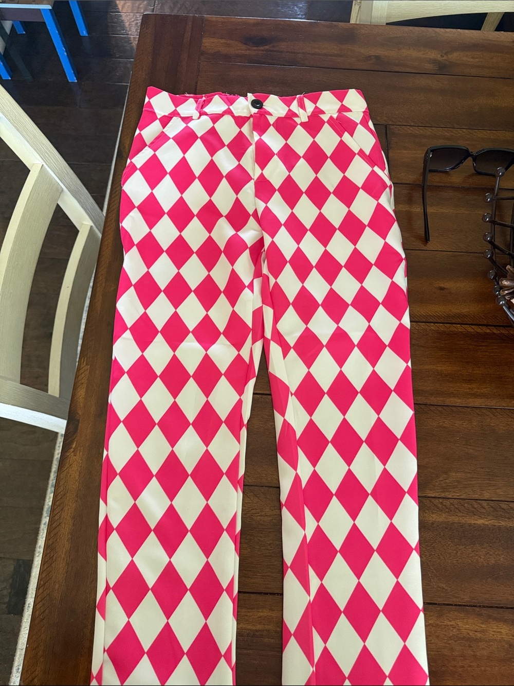Men's Pink Diamond-Pattern Chinos